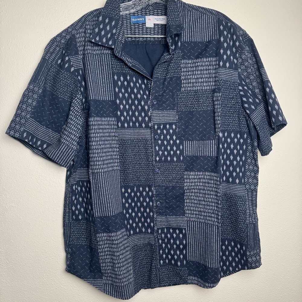 Old Navy Men's Blue‎ Patchwork Western Style  Button Down Shirt Denim look